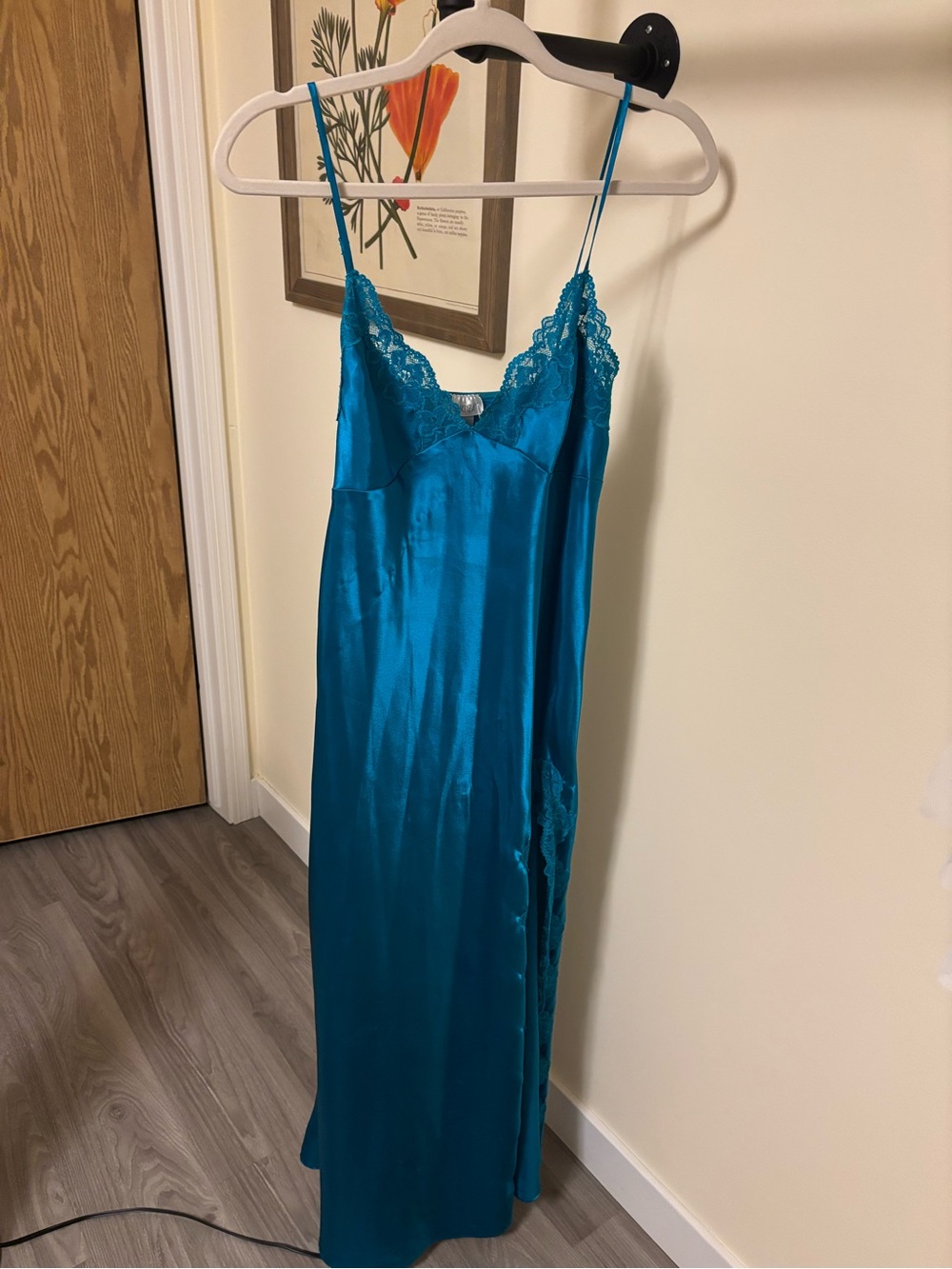 La SENZA Teal Satin Lace-Trim Slip Dress